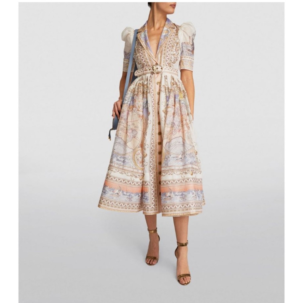 Zimmermann High Tide Linen Midi Shirt Dress in Neutrals